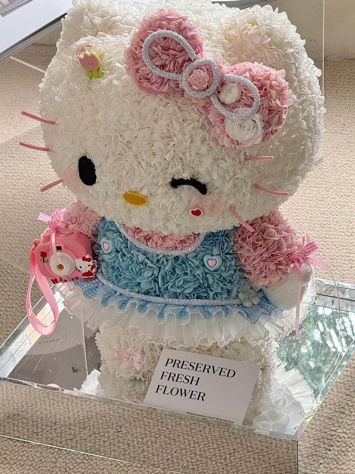 Standing Giant Kitty & Her Camera 🩷 Preserved Flowers Box 🇸🇬 SG In Stock