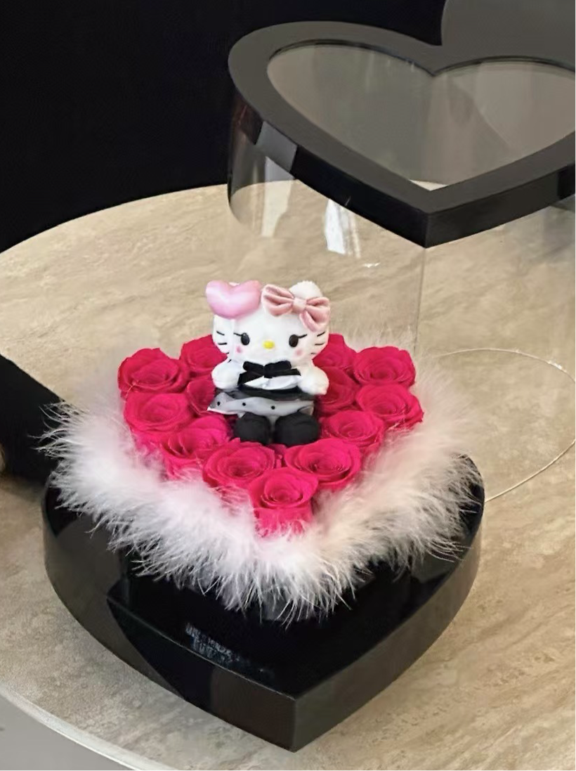 Angel Kitty 🪽 Heart Shape Preserved Roses Box 🇸🇬 SG In Stock