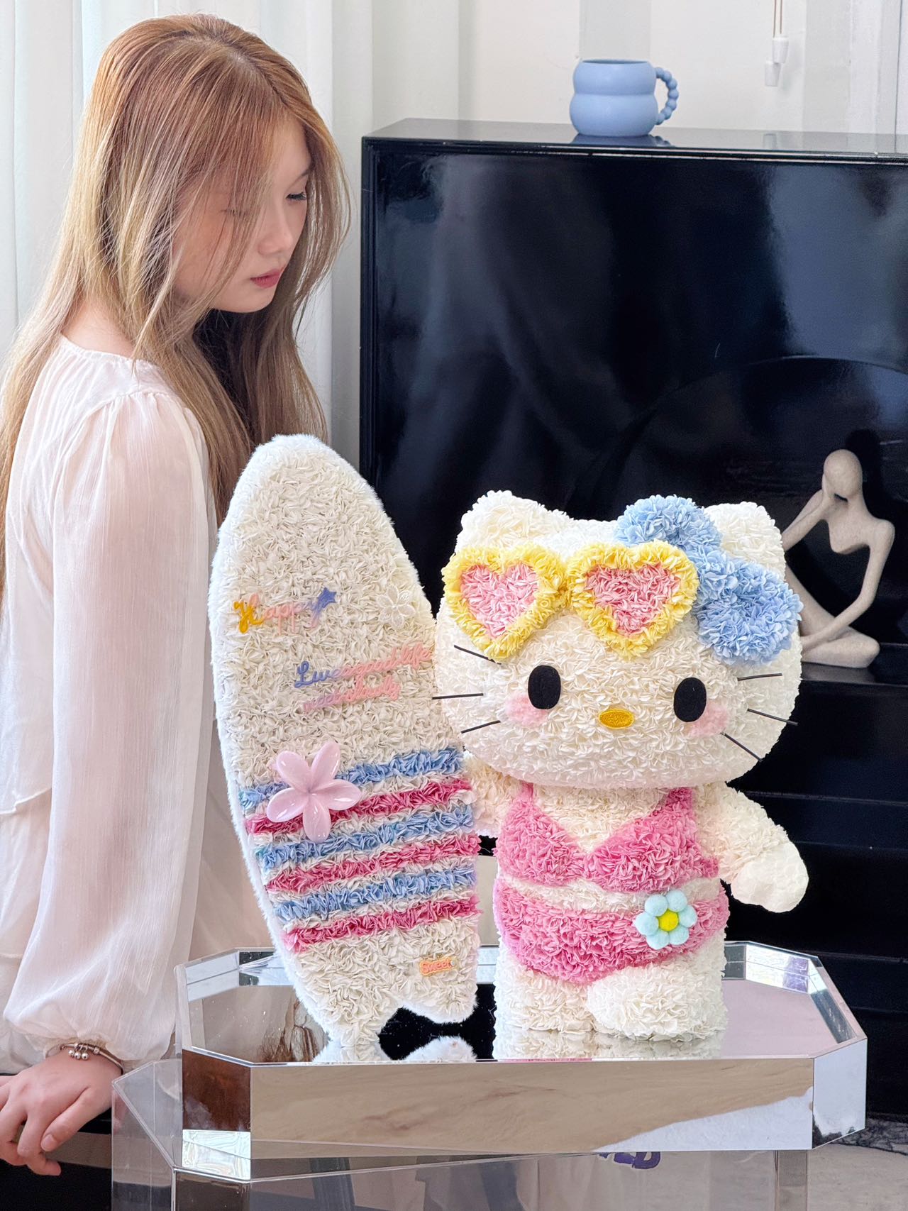 Surf Board Bikini Kitty Preserved Flowers Box