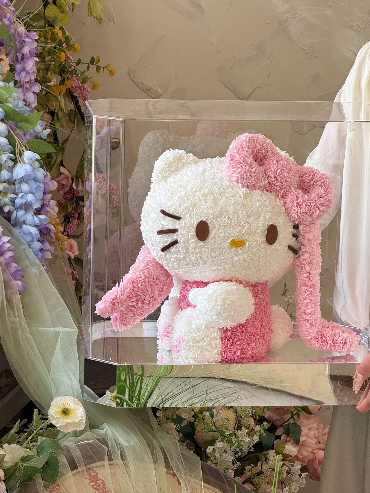 Pink Ribbon Kitty Preserved Flowers Box 🇸🇬 SG In Stock