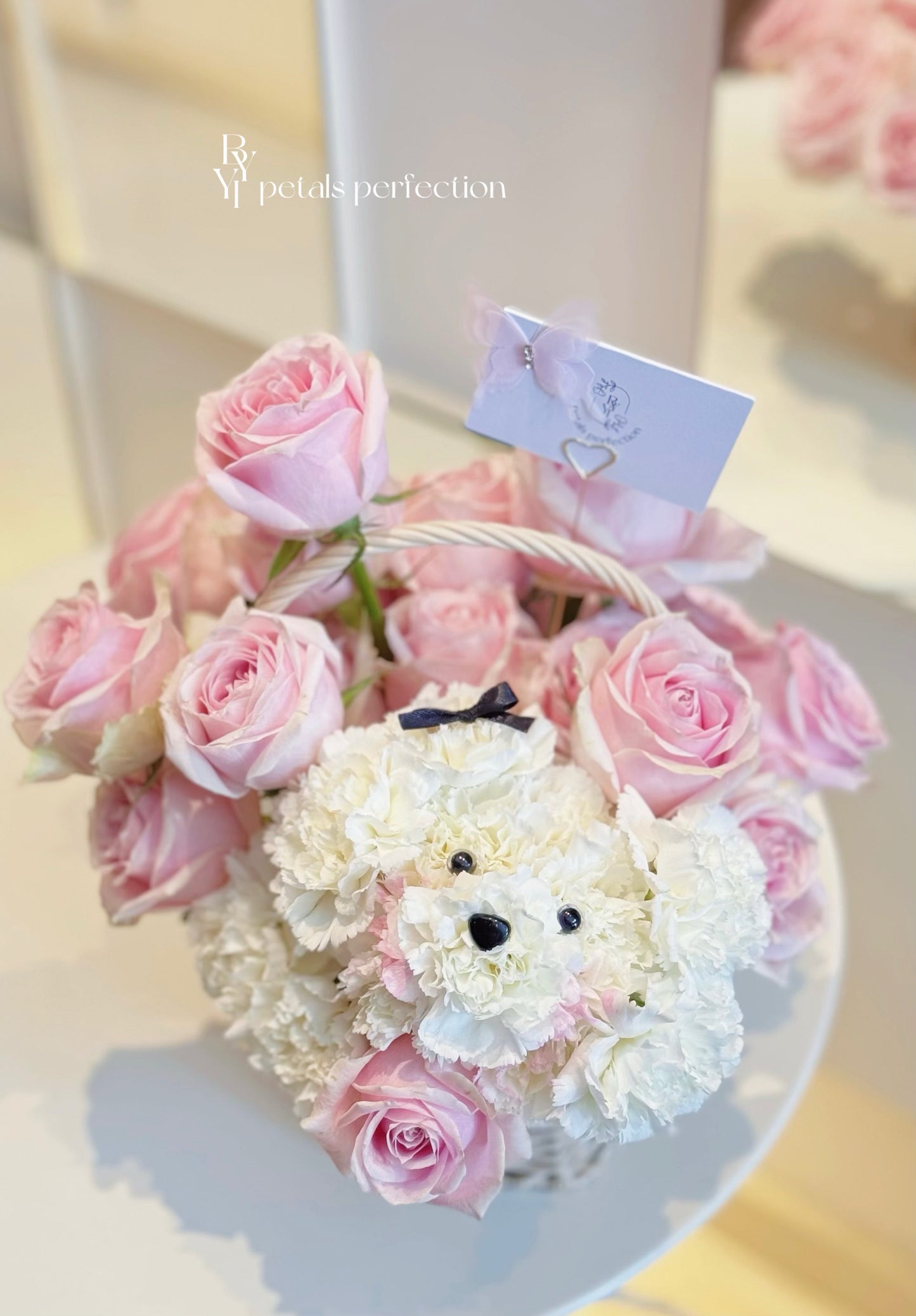 Puppy Love Fresh Roses Petite Basket