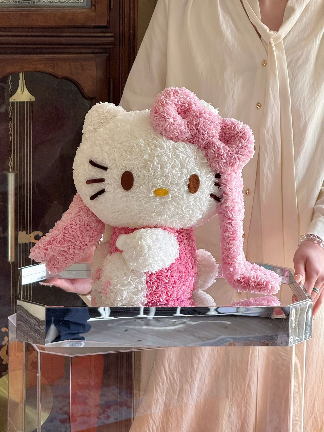 Pink Ribbon Kitty Preserved Flowers Box 🇸🇬 SG In Stock