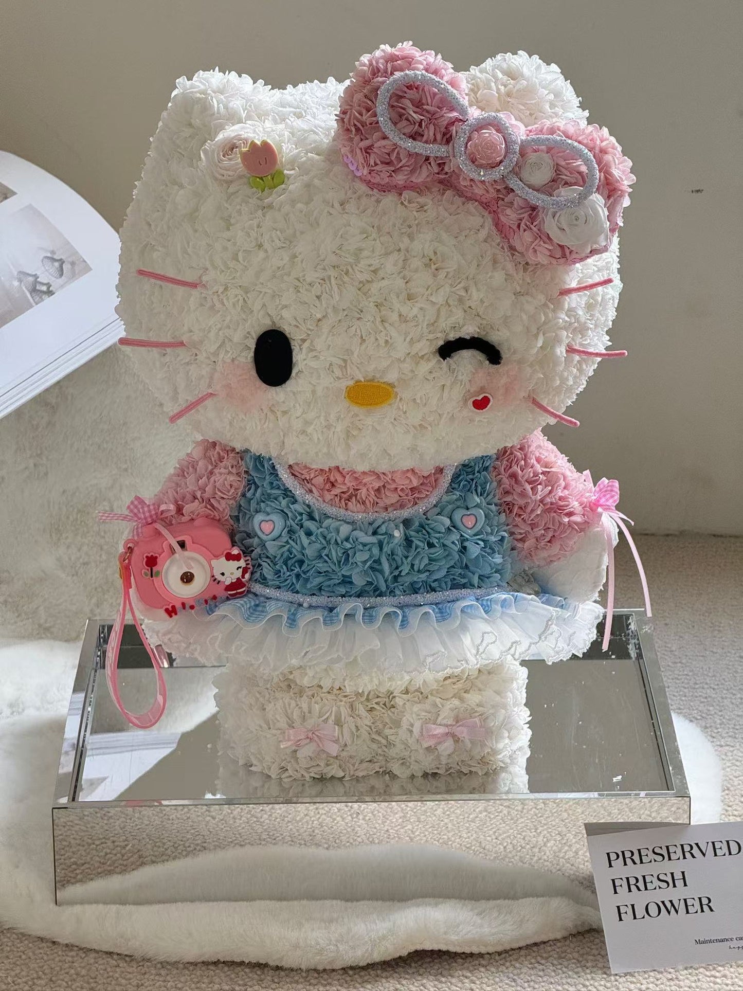 Standing Giant Kitty & Her Camera 🩷 Preserved Flowers Box 🇸🇬 SG In Stock