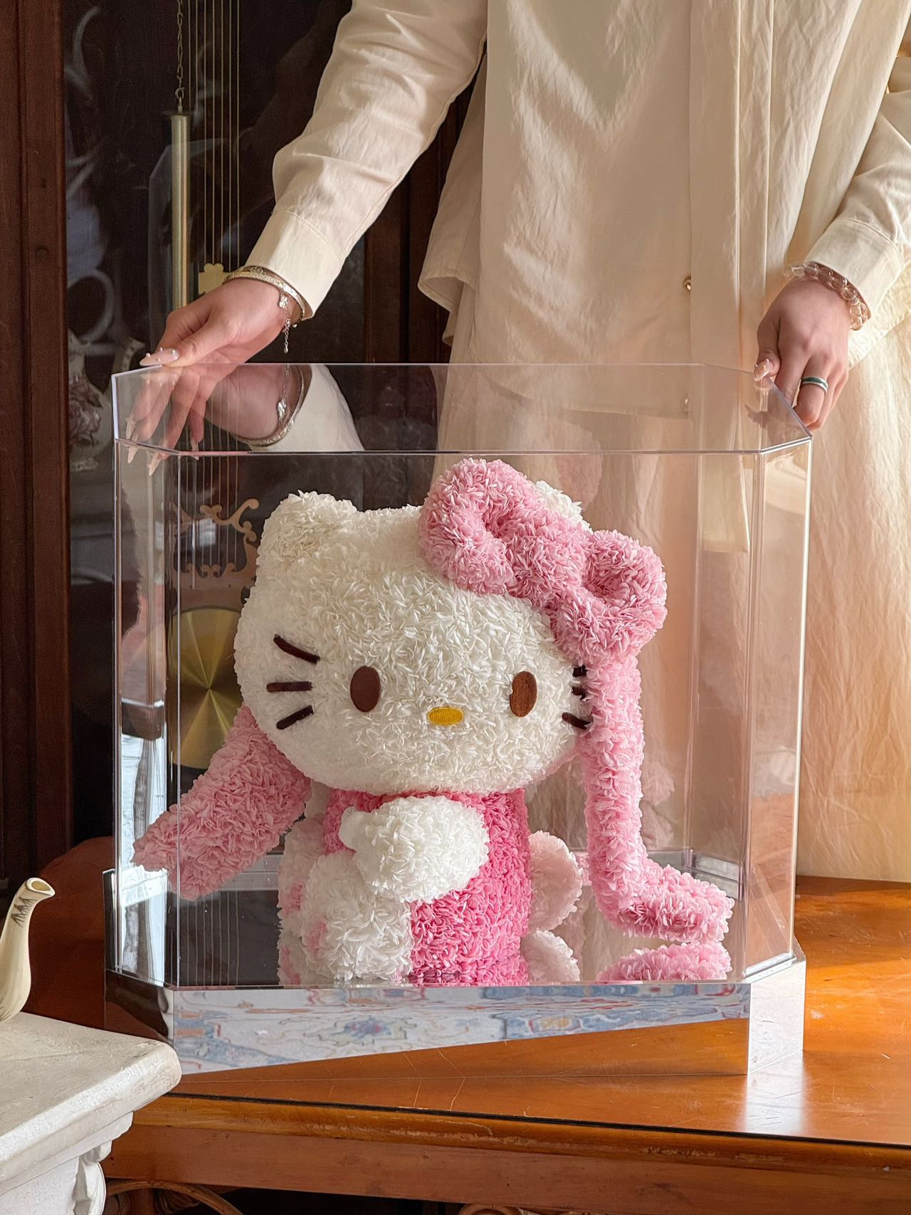 Pink Ribbon Kitty Preserved Flowers Box 🇸🇬 SG In Stock
