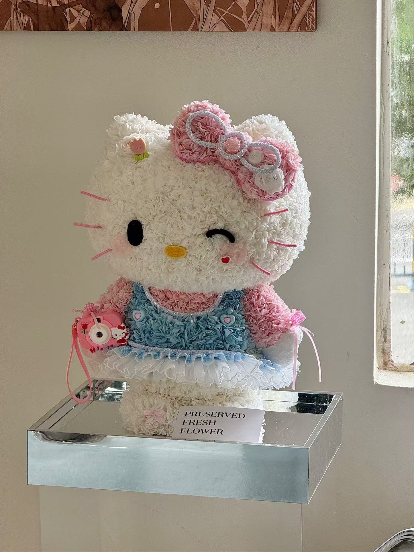 Standing Giant Kitty & Her Camera 🩷 Preserved Flowers Box 🇸🇬 SG In Stock