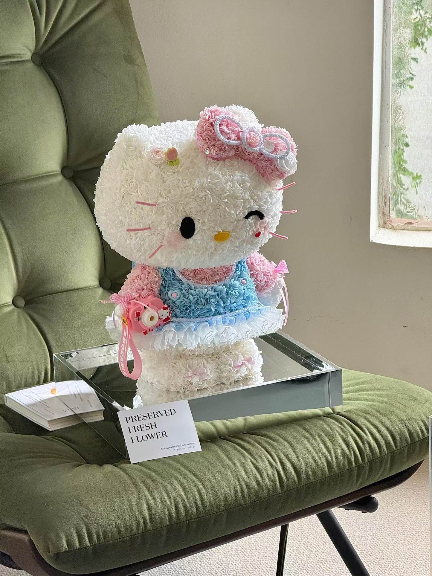 Standing Giant Kitty & Her Camera 🩷 Preserved Flowers Box 🇸🇬 SG In Stock