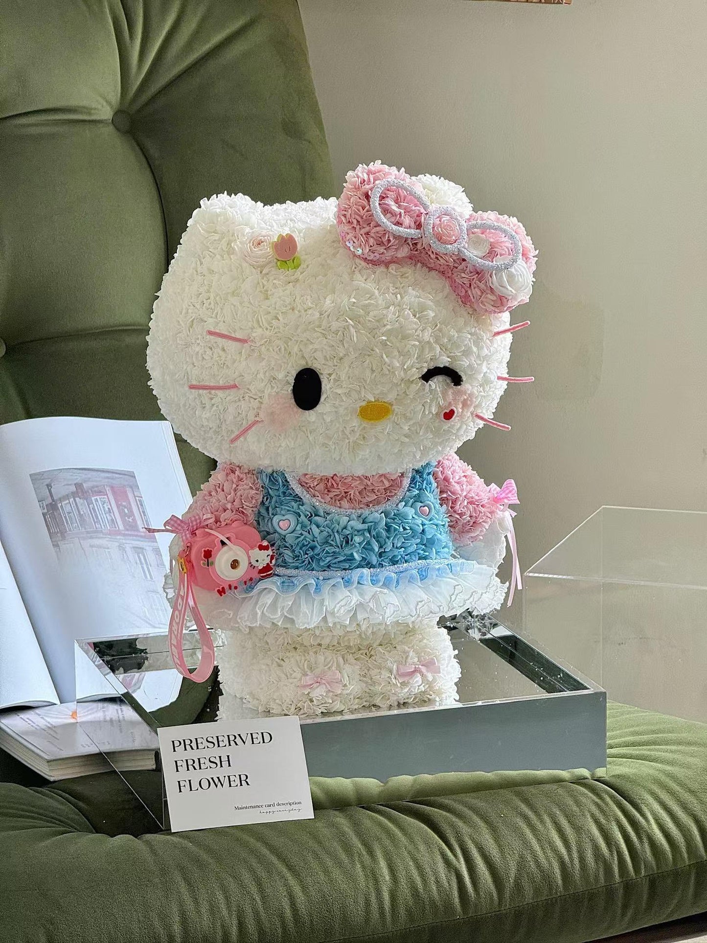 Standing Giant Kitty & Her Camera 🩷 Preserved Flowers Box 🇸🇬 SG In Stock