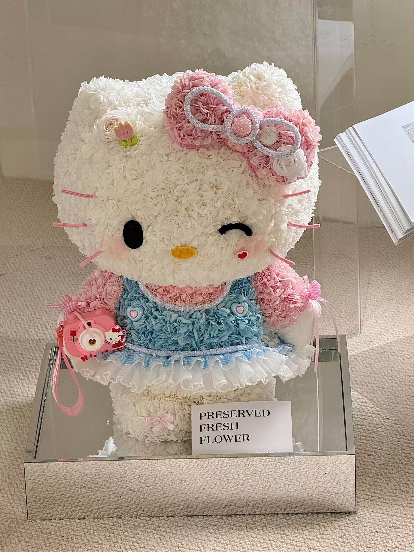 Standing Giant Kitty & Her Camera 🩷 Preserved Flowers Box 🇸🇬 SG In Stock