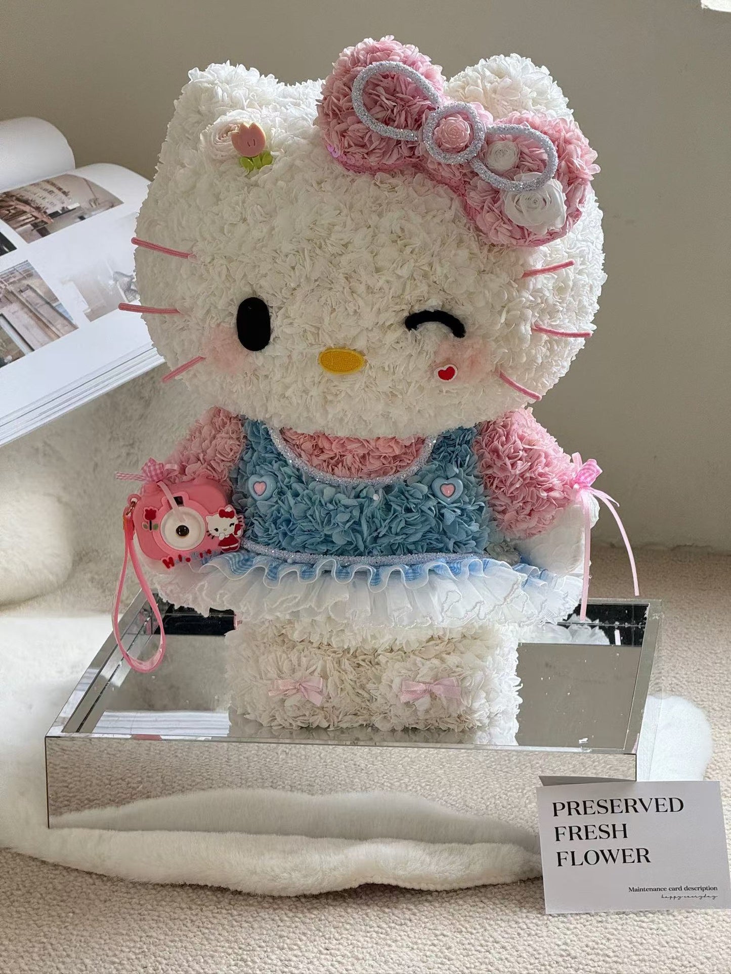 Standing Giant Kitty & Her Camera 🩷 Preserved Flowers Box 🇸🇬 SG In Stock