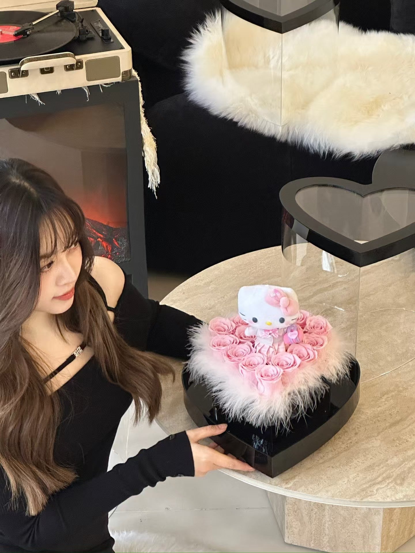 Angel Kitty 🪽 Heart Shape Preserved Roses Box 🎀 Baby Pink Kitty 🇸🇬 SG In Stock