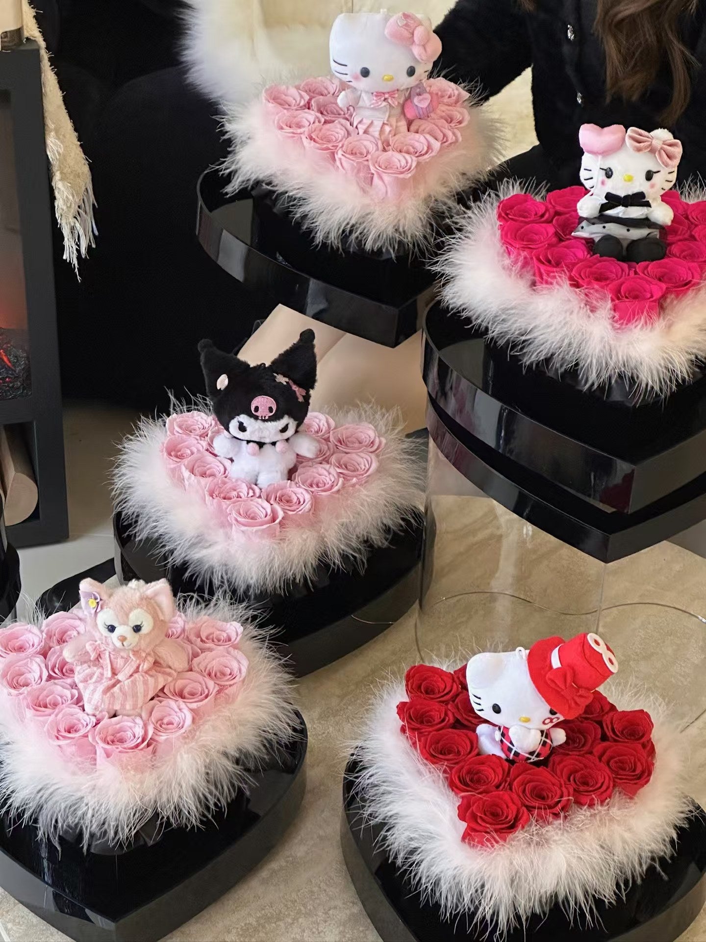 Angel Kitty 🪽 Heart Shape Preserved Roses Box 🎀 Baby Pink Kitty 🇸🇬 SG In Stock