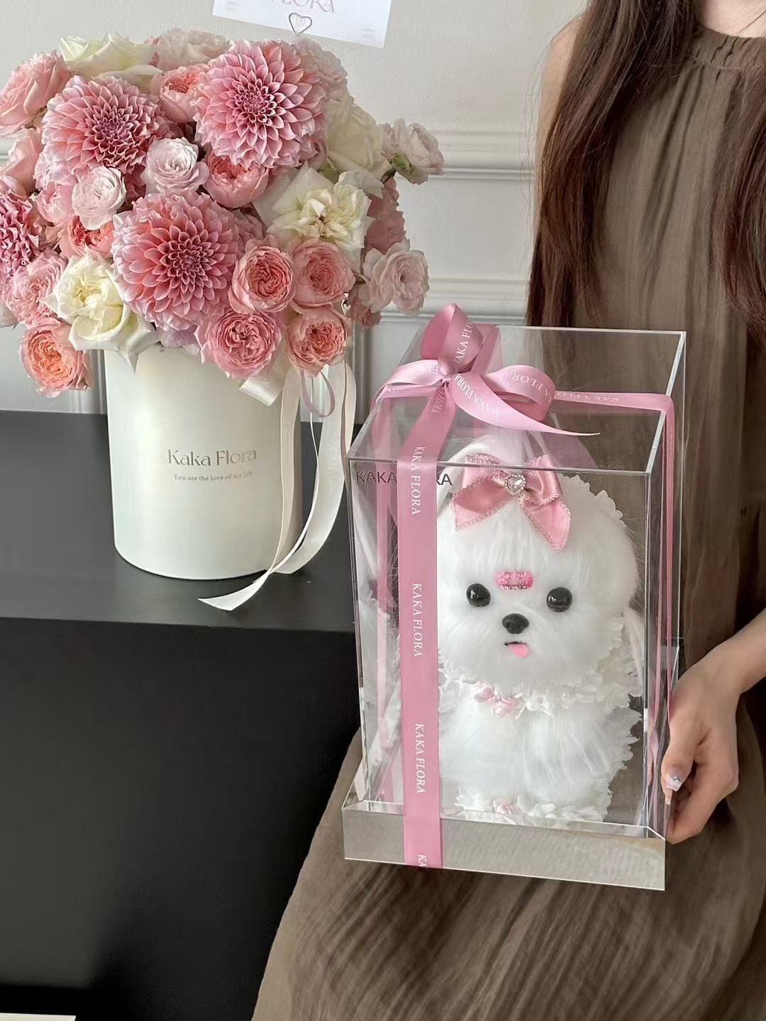 Maltese Puppy Love Everlasting Flowers Box 🎀