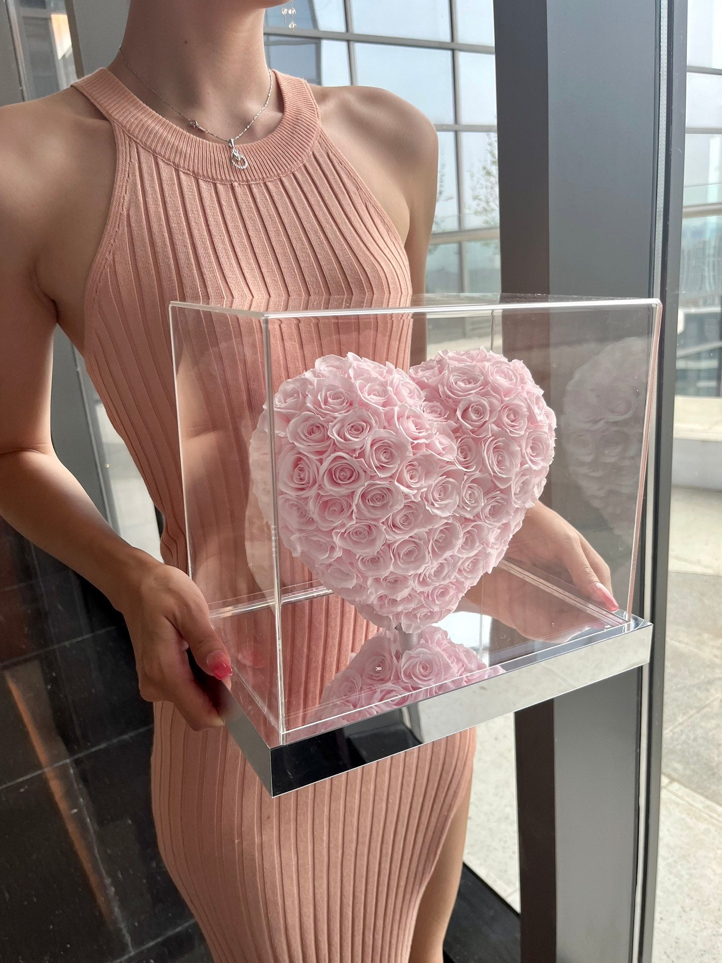 Sakura pink 🌸3D Love Heart Shaped Preserved Roses Box 🇸🇬 SG In Stock