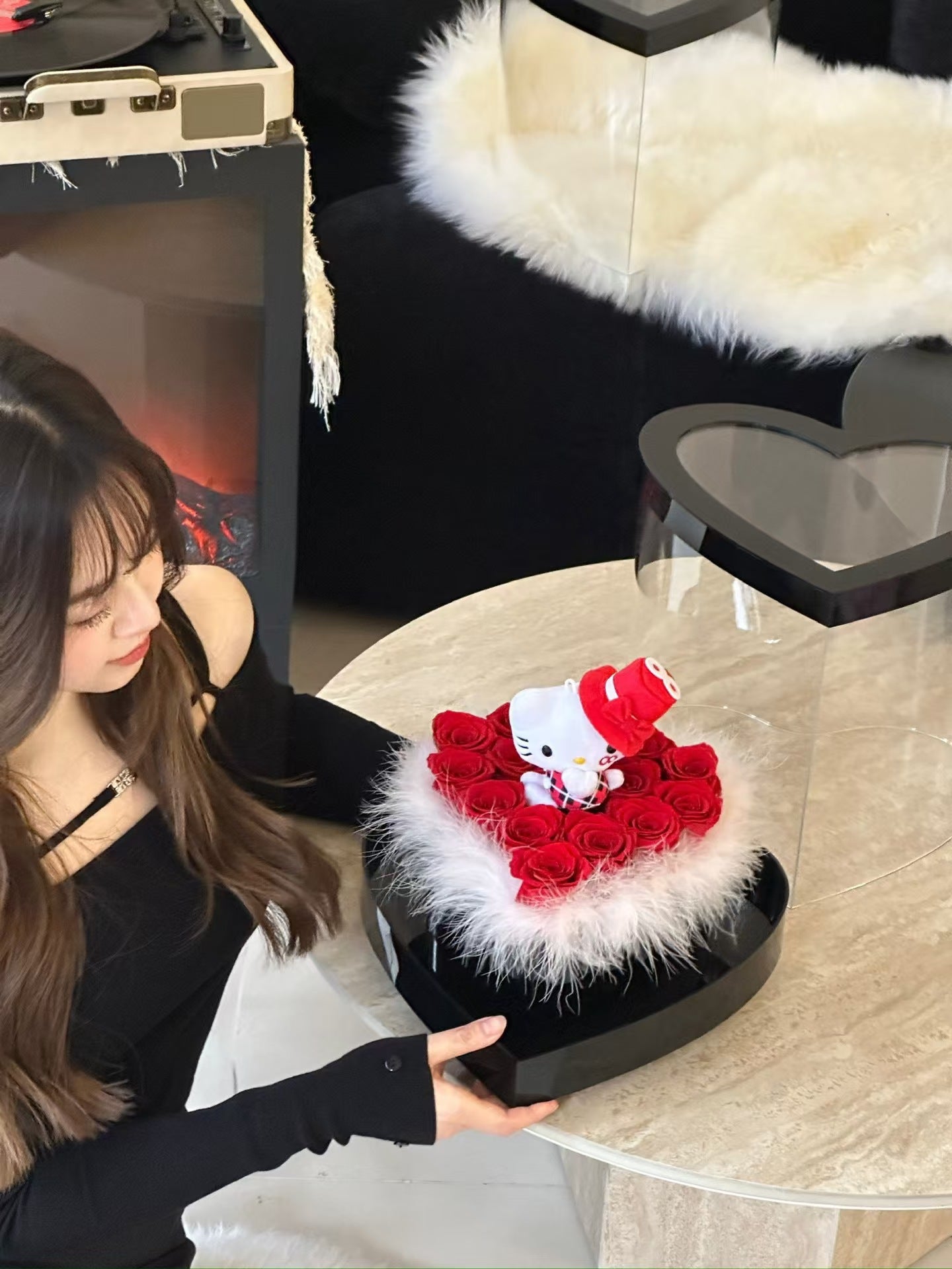 Angel Kitty 🪽 Heart Shape Preserved Roses Box 🇸🇬 SG In Stock