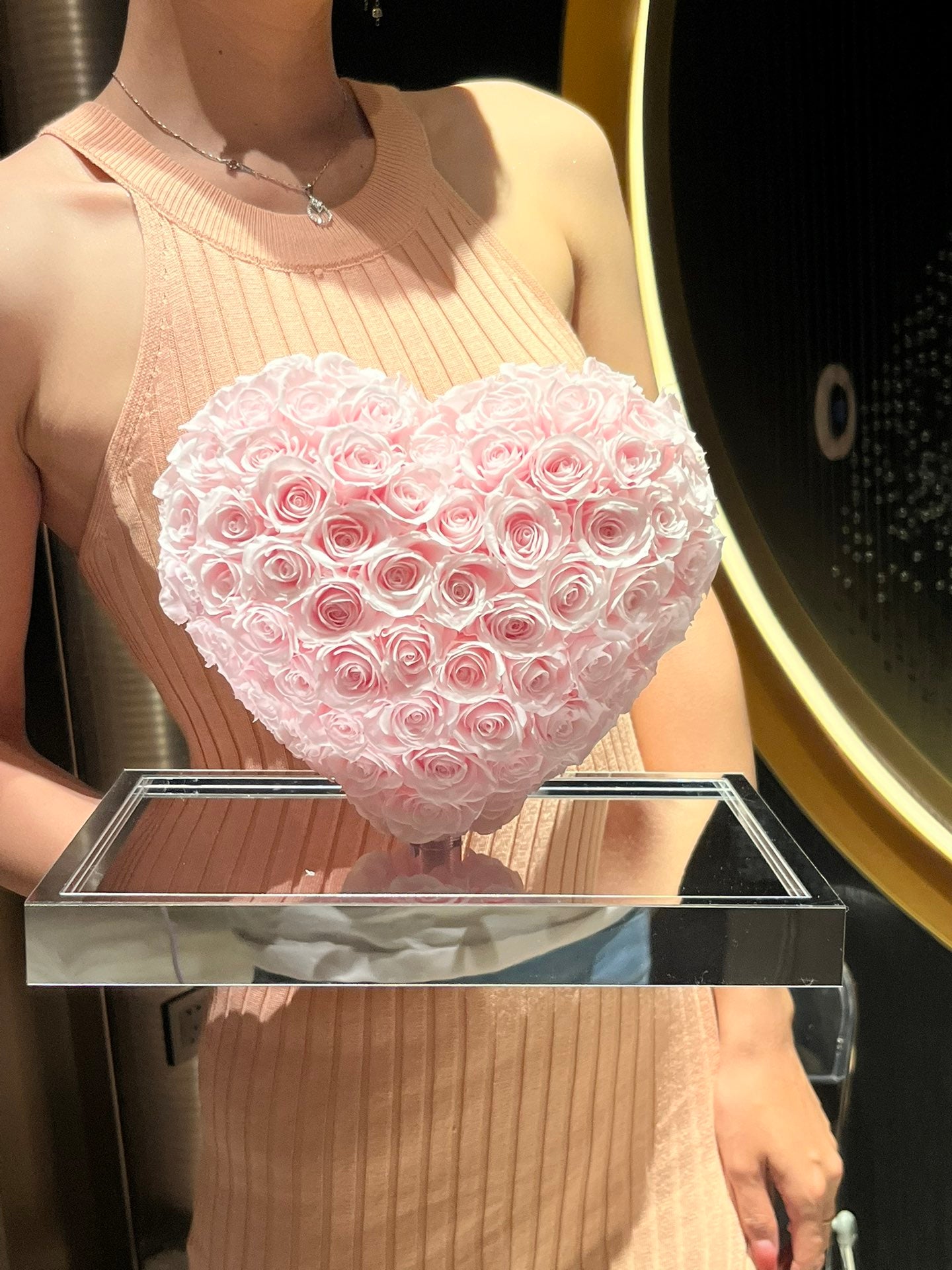 Sakura pink 🌸3D Love Heart Shaped Preserved Roses Box 🇸🇬 SG In Stock