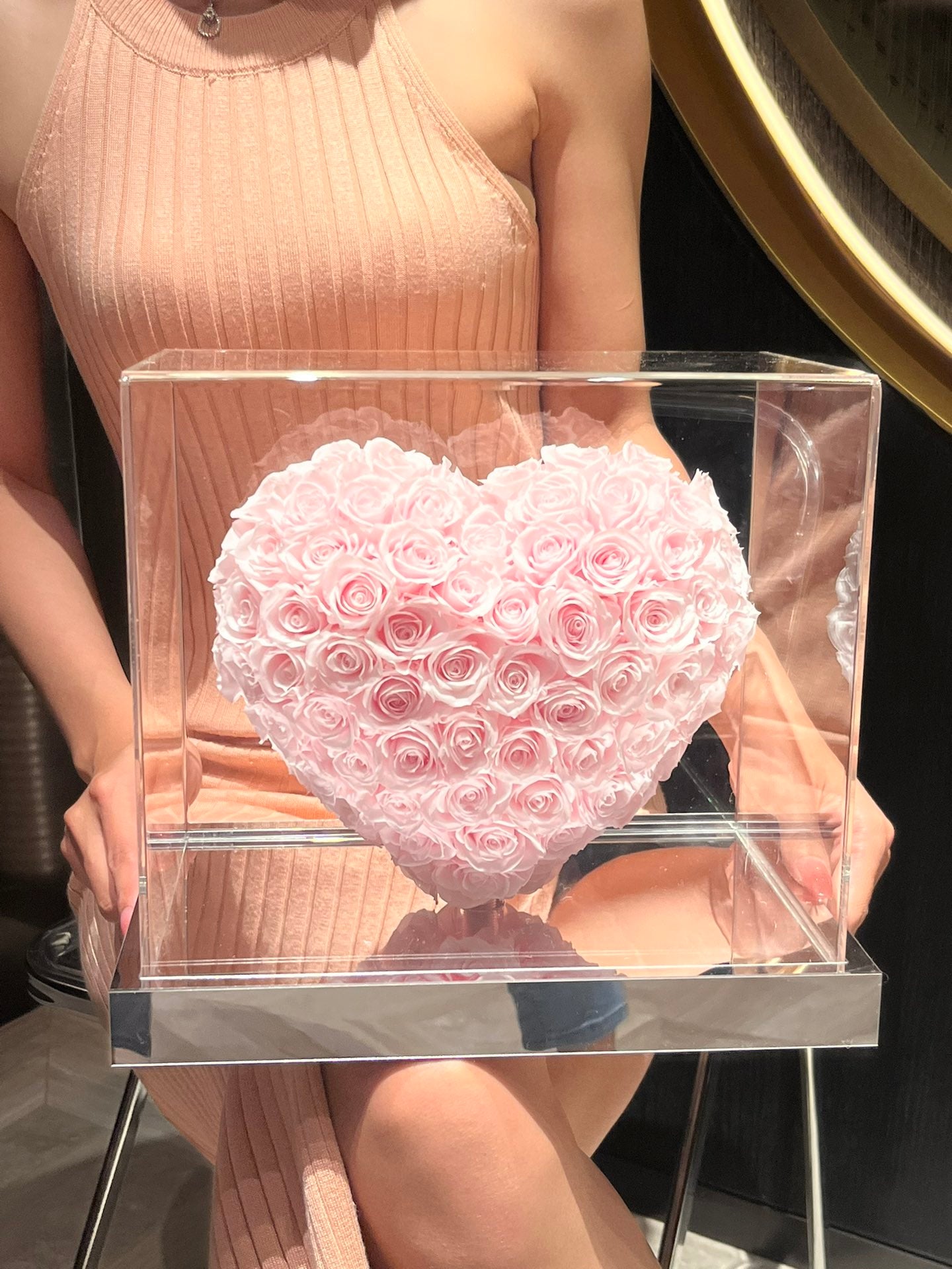 Sakura pink 🌸3D Love Heart Shaped Preserved Roses Box 🇸🇬 SG In Stock