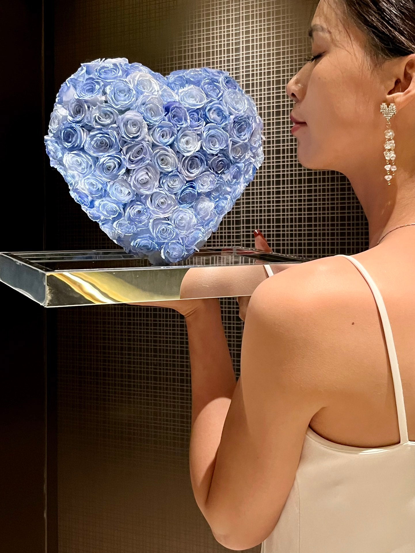 Ice blue 🩵3D Love Heart Shaped Preserved Roses Box 🇸🇬 SG In Stock