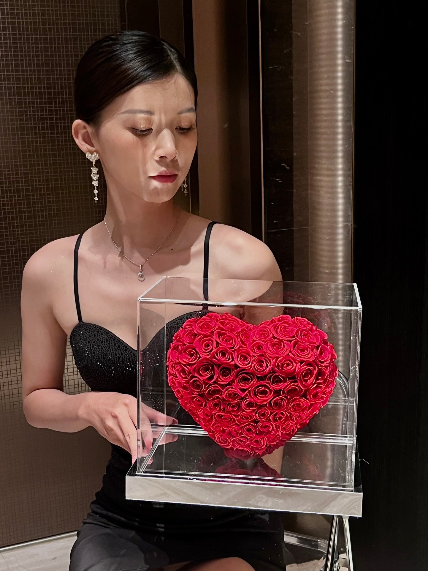 Red ❤️3D Love Heart Shaped Preserved Roses Box 🇸🇬 SG In Stock