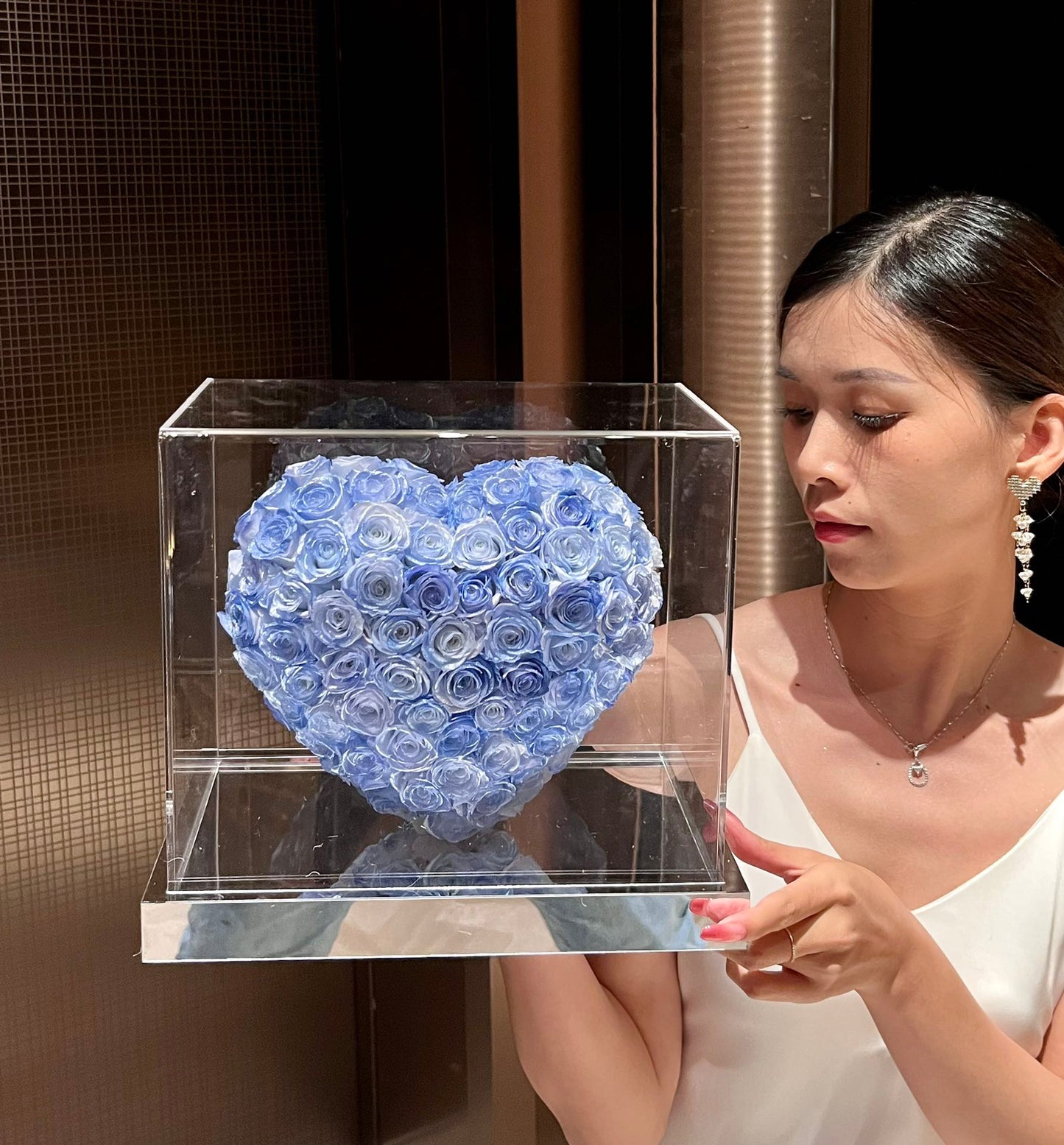Ice blue 🩵3D Love Heart Shaped Preserved Roses Box 🇸🇬 SG In Stock