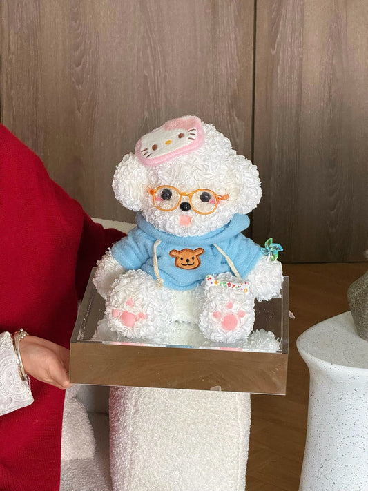 Puppy Love Bichon Dog Preserved Flowers Box 🩵 SG In Stock 🇸🇬