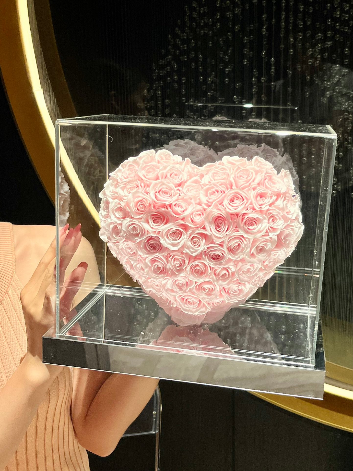 Sakura pink 🌸3D Love Heart Shaped Preserved Roses Box 🇸🇬 SG In Stock