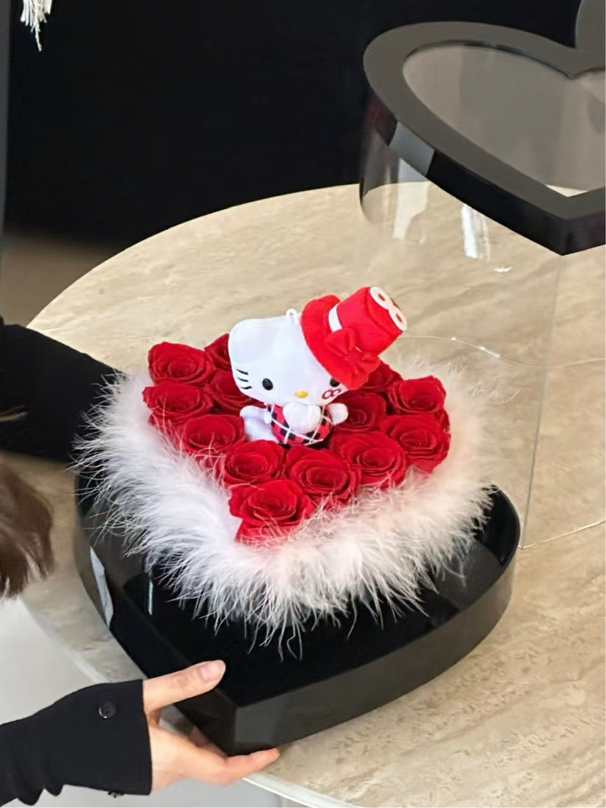 Angel Kitty 🪽 Heart Shape Preserved Roses Box 🇸🇬 SG In Stock