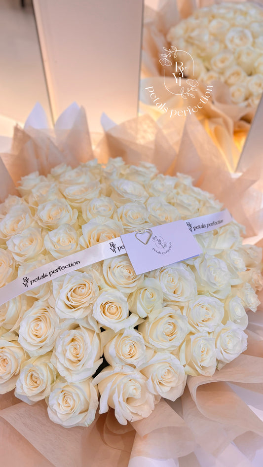 Premium Fresh Roses Bouquet 🤍 60stk