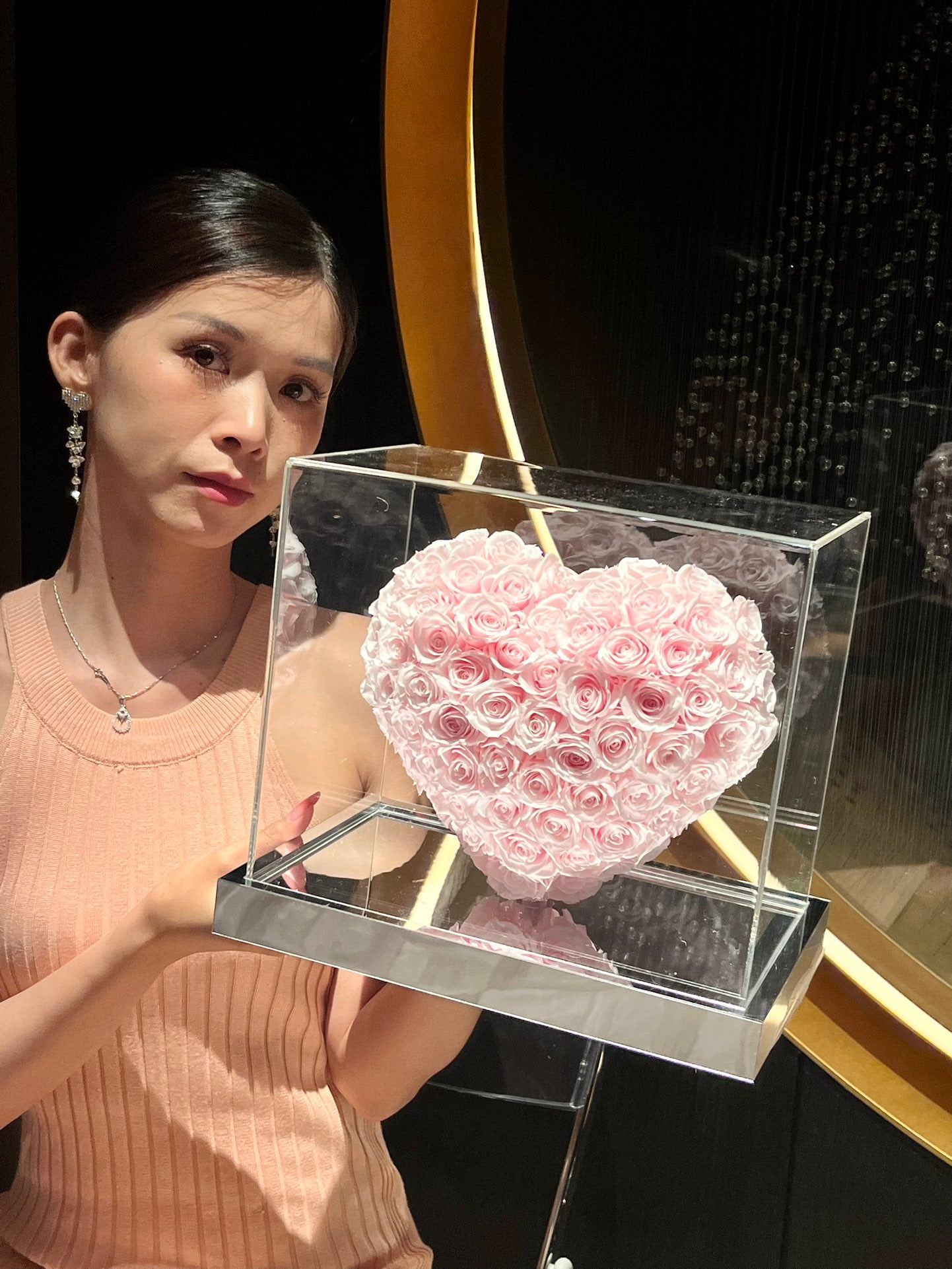 Sakura pink 🌸3D Love Heart Shaped Preserved Roses Box 🇸🇬 SG In Stock