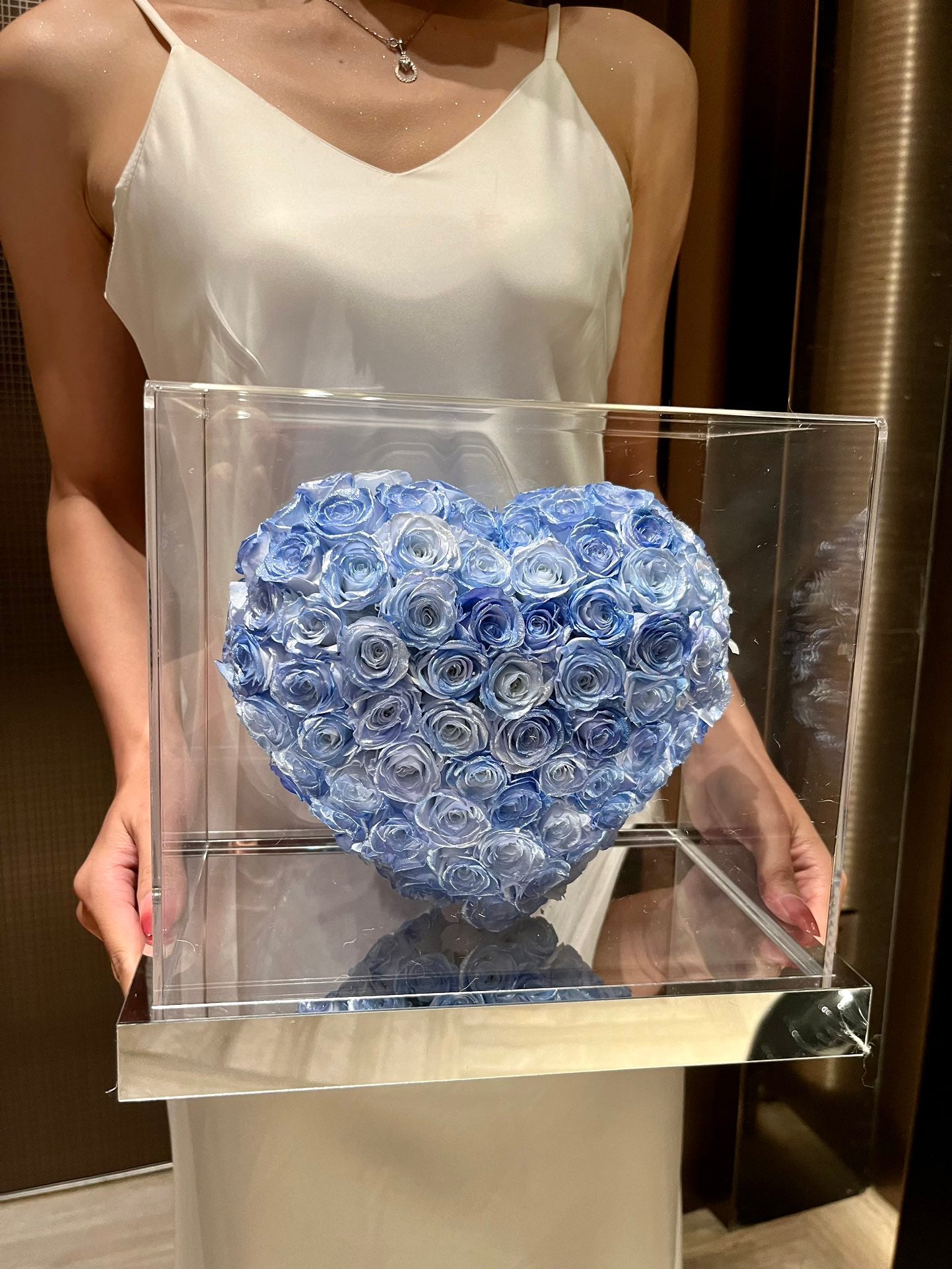Ice blue 🩵3D Love Heart Shaped Preserved Roses Box 🇸🇬 SG In Stock