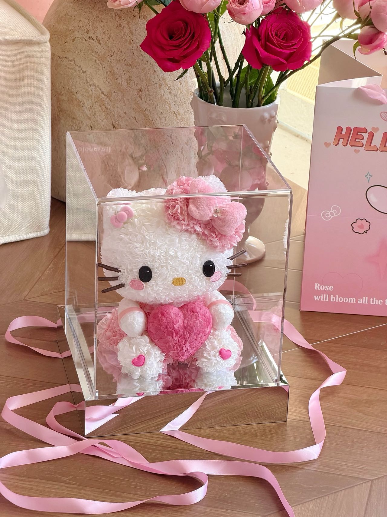 Kitty Love Heart Preserved Flowers Box 🩷