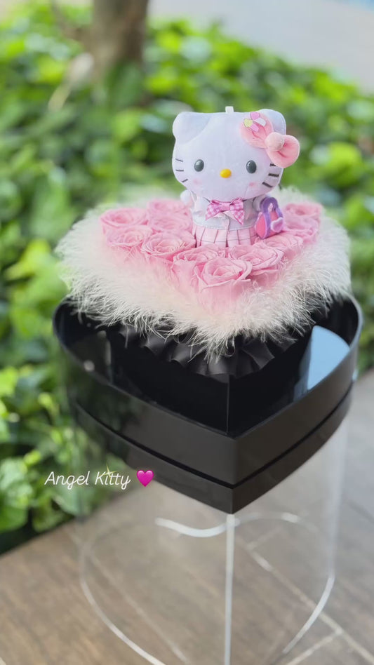 Angel Kitty 🪽 Heart Shape Preserved Roses Box 🎀 Baby Pink Kitty 🇸🇬 SG In Stock