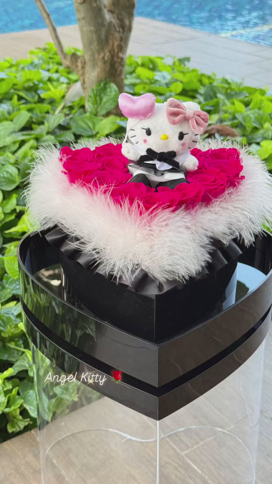 Angel Kitty 🪽 Heart Shape Preserved Roses Box 🇸🇬 SG In Stock